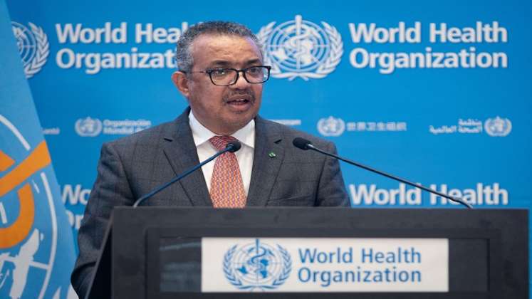 Director General de la OMS, Tedros Adhanom Ghebreyesus, dirigiéndose a la sesión especial de la Asamblea Mundial de la Salud en Ginebra./AFP