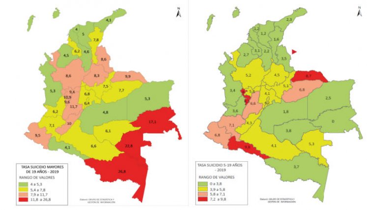 Mapas de suicidios en adultos y menores