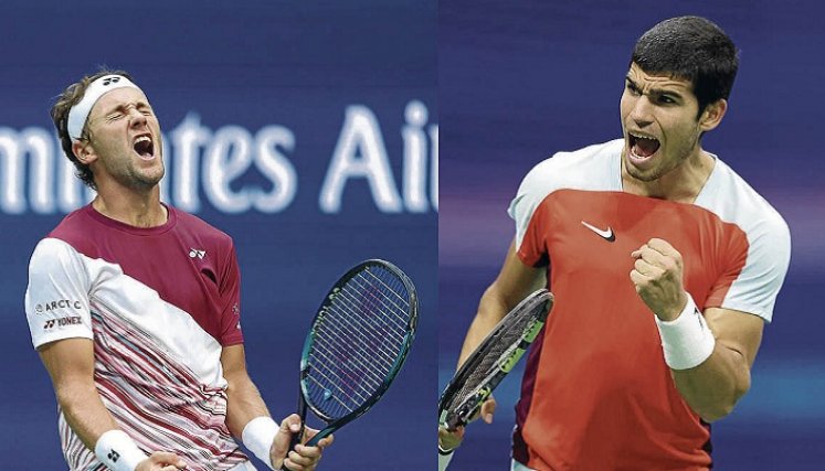 Los tenistas Casper Ruud (izquierda), noruego y el juvenil español, Carlos Alcaraz vivirán una final inédita en el Abierto de los Estados Unidos.