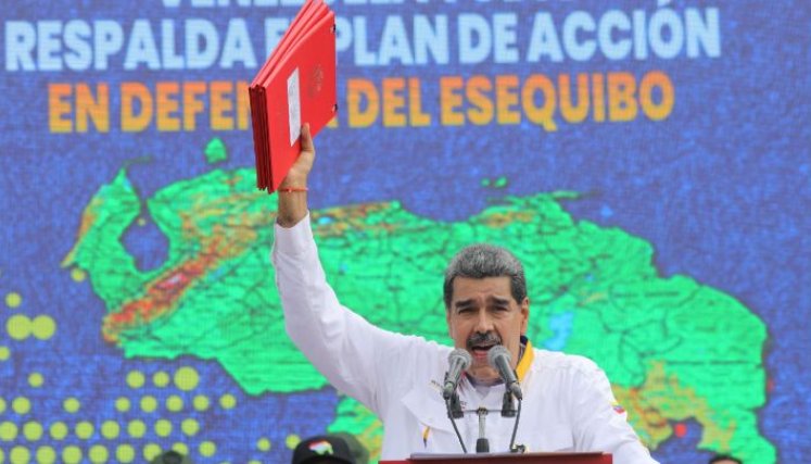 Venezuela-Discurso de Nicolás Maduro sobre la disputa con Guyana, por el territorio del Esequibo, el 8 de diciembre, en el Palacio Presidencial de Miraflores, en Caracas.