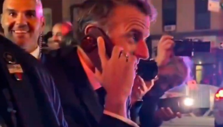 Presidente de Francia llama a Trump tras quedar bloqueado por su caravana. Captura de pantalla tomada de X