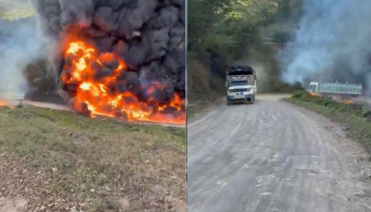 Quema de vehículos. Foto: captura de pantalla