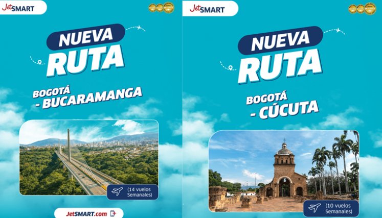 JetSMART llega al oriente colombiano con sus nuevas rutas Bogotá – Bucaramanga y Bogotá – Cúcuta