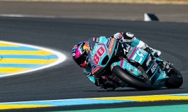 El piloto colombo-español le costó maniobrar su moto en el Le Mans, durante las primeras prácticas de clasificación.