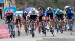 Julian Alaphilippe (de blanco), ciclista francés. 