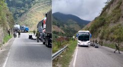 En la vía hacia Ocaña subversivos del Eln atravesaron un camión cisterna con un letrero de carro-bomba. / Foto: Cortesía