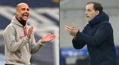 Josep Guardiola (izquierda) DT del Manchester City y Thomas Tuchel, DT del Chelsea 