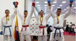 El Karateca cucuteño Iván Felipe Díaz Guarín (primero de derecha a izquierda) fue uno de los medallistas que tuvo Norte en el Interligs de San Andrés Islas.