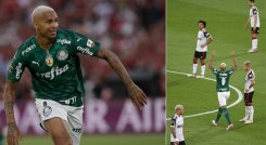 Deyverson del Palmeiras celebra tras anotar ante el Flamengo durante la final del torneo de fútbol de la Copa Libertadores, en el estadio Centenario de Montevideo, el 27 de noviembre de 2021. / Foto: AFP