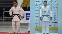 Maryuri Ureña y Pablo Sanabria, yudocas nortesantandereanos que se destacan en el Open de Judo en Medellín.