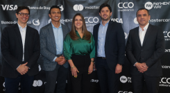 De izquierda a derecha: Felipe Acevedo (vicepresidente de Mastercard para Colombia), Ricardo Zambrano (Presidente de Credibanco), Adriana Cárdenas (Gerente General para Visa en Colombia), Giovanny Vellojin (CEO Payments Way Solutions) y Óscar Bernal (Vicepresidente de Tecnología Banco de Bogotá).