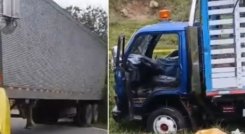Choque entre tractomula y camión
