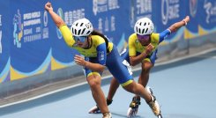 Excelente presentación hace la selección Colombia de patinaje de velocidad en Beidaihe, China.