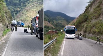 En la vía hacia Ocaña subversivos del Eln atravesaron un camión cisterna con un letrero de carro-bomba. / Foto: Cortesía