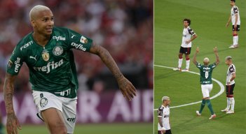 Deyverson del Palmeiras celebra tras anotar ante el Flamengo durante la final del torneo de fútbol de la Copa Libertadores, en el estadio Centenario de Montevideo, el 27 de noviembre de 2021. / Foto: AFP