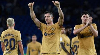 El polaco Robert Lewandowski celebró este domingo su cumpleaños 34 con un doblete en el triunfo del Barcelona.