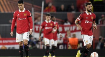 El rostro de  Cristiano Ronaldo lo dice todo. El Manchester United se vio sorprendido por la Real Saciedad en el primer duelo de la Liga Europa.