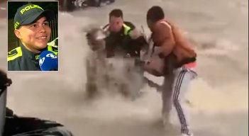 Patrullero cucuteño salvó a mujer de una inundación.