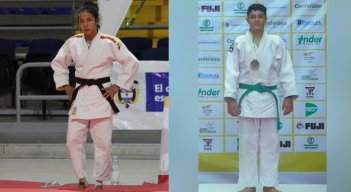 Maryuri Ureña y Pablo Sanabria, yudocas nortesantandereanos que se destacan en el Open de Judo en Medellín.