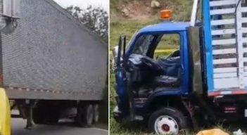 Choque entre tractomula y camión