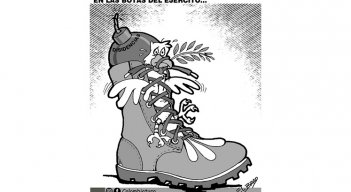 En las botas del Ejército. Caricatura