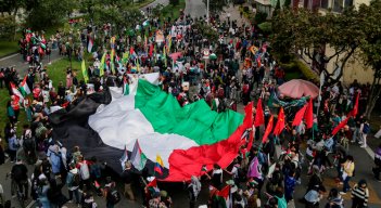 Marchas en Bogotá en solidaridad con Palestina. Foto Colprensa