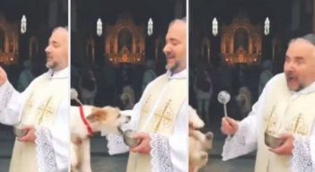 El perrito que sorprendió a un sacerdote en plena bendición: El video se viralizó