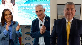 La ministra de Comercio Exterior de Venezuela, Coromoto Godoy, y el gobernador Freddy Bernal (derecha). Johnson Delgado, de Fedecámaras Táchira./  Foto Mincoex Venezuela